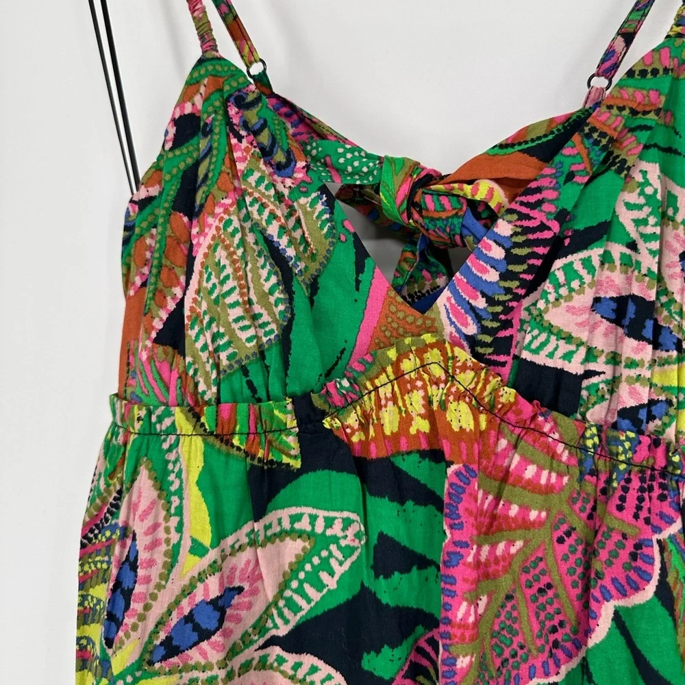 GB Leaf Print V-Neck Tie-Back Tiered Maxi Dress size Juniors Medium NWT Tropical - Picture 5 of 13